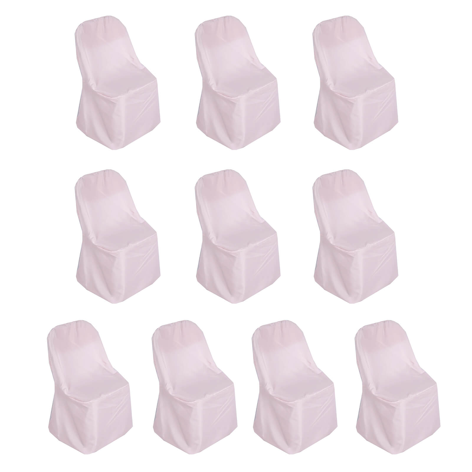 Blush polyester folding chair covers, reusable and stain-resistant, pack of 10.