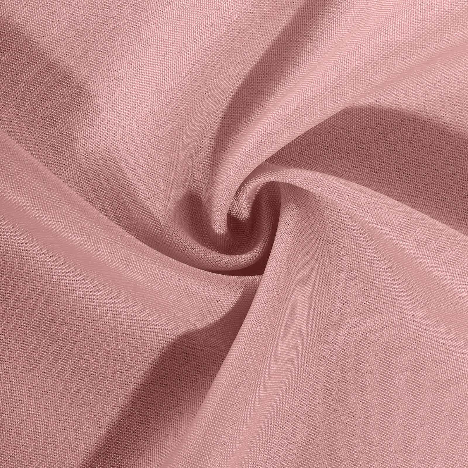 Dusty rose polyester chair covers, reusable and stain resistant.