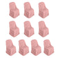 Dusty rose polyester folding chair covers, 10 pack, reusable and stain resistant.