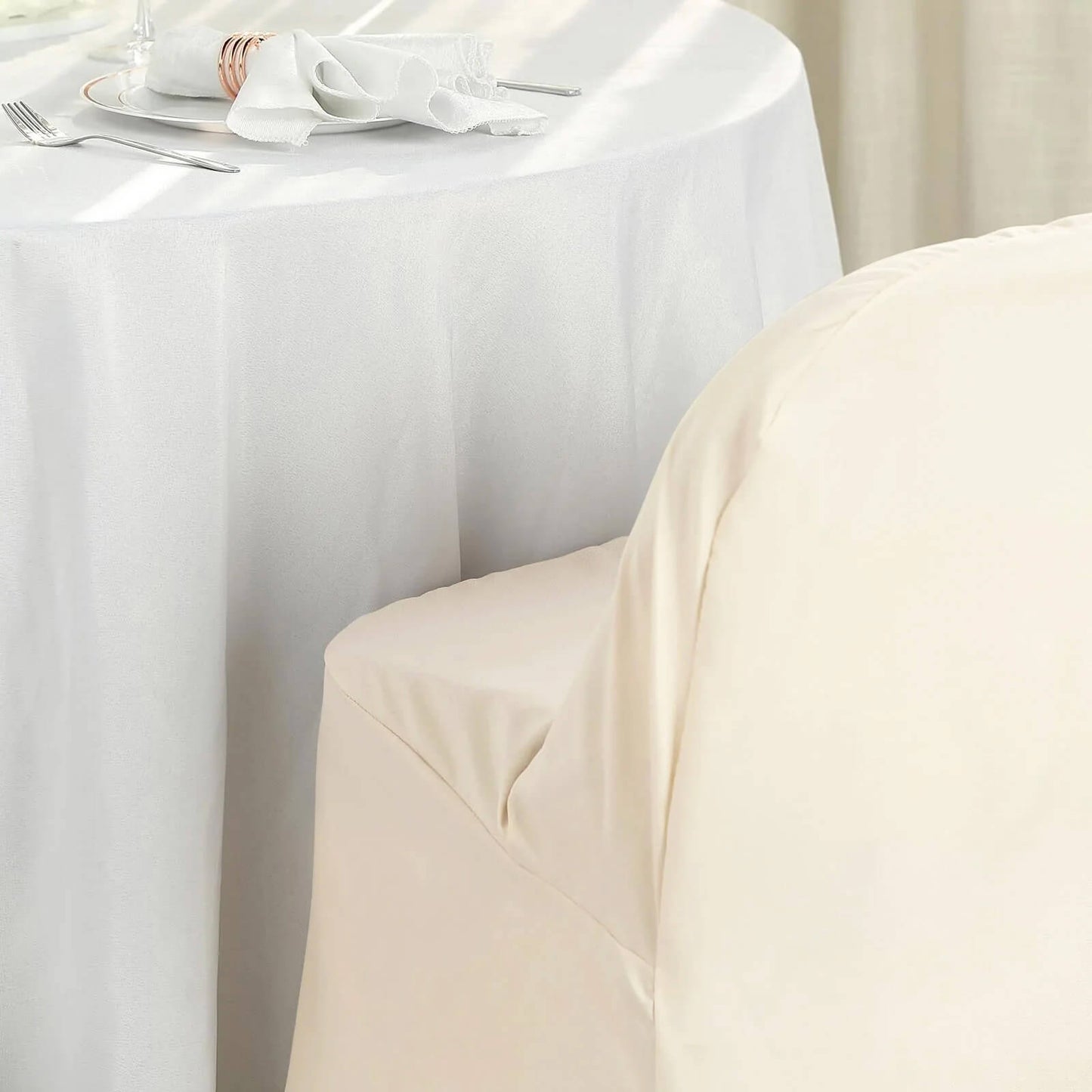 10 Pack Beige Polyester Folding Chair Covers, Reusable Stain Resistant Slip On Chair Covers