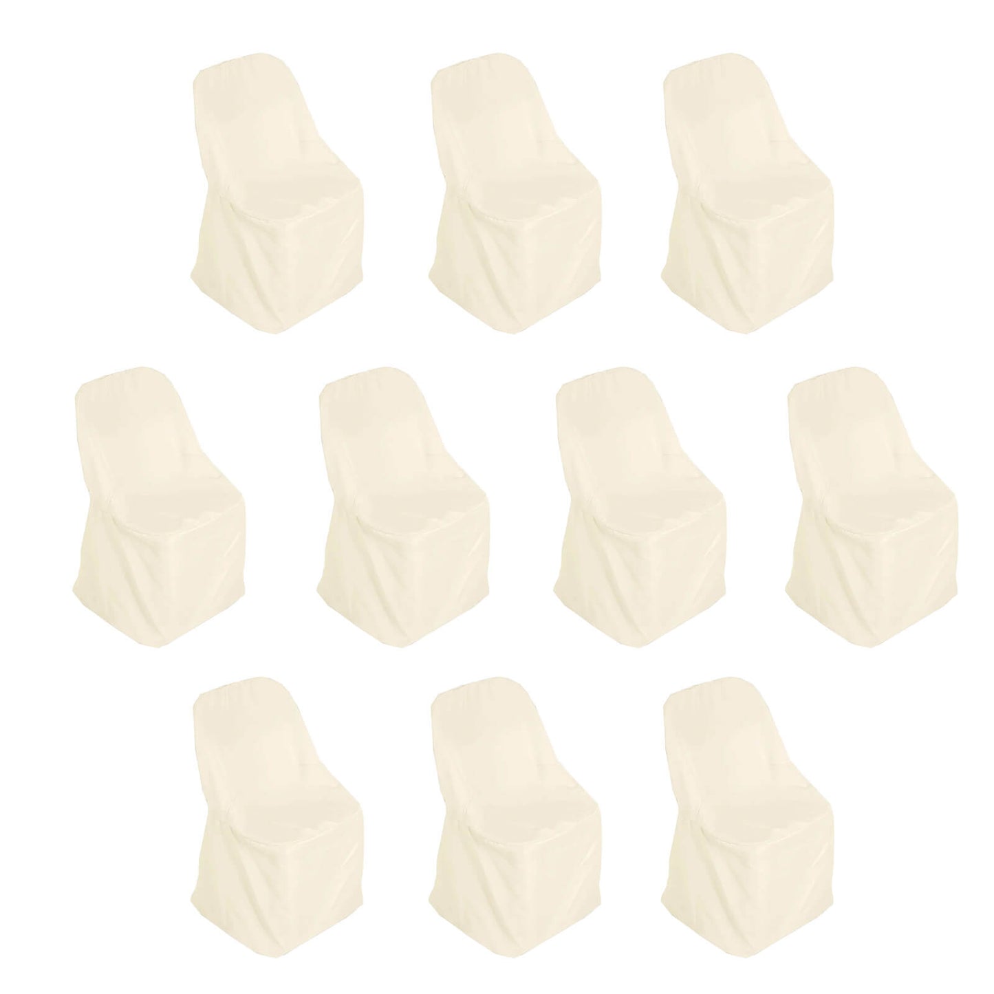 10 Pack Beige Polyester Folding Chair Covers, Reusable Stain Resistant Slip On Chair Covers