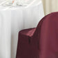 Burgundy polyester folding chair cover on a table setting.