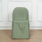 Dusty sage green polyester folding chair cover on a chair.