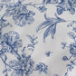 White blue floral chair cover with French toile pattern.