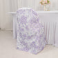 White lavender lilac chair cover with French toile pattern for folding chairs.