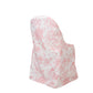 White pink chair cover with French toile pattern for folding chairs.