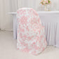 White pink floral chair cover for folding chairs, reusable and stain-resistant.