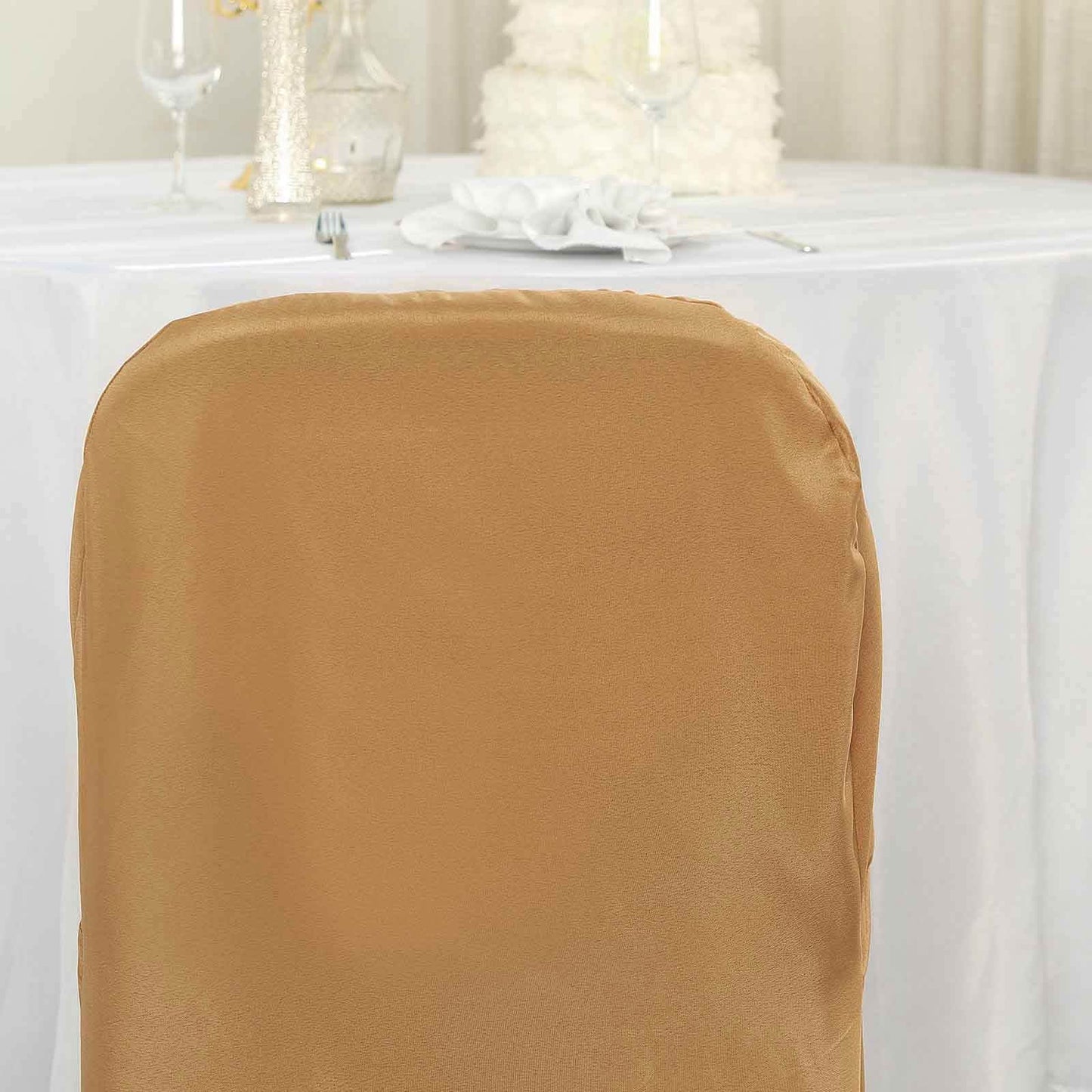 10 Pack Gold Polyester Folding Chair Covers, Reusable Stain Resistant Slip On Chair Covers