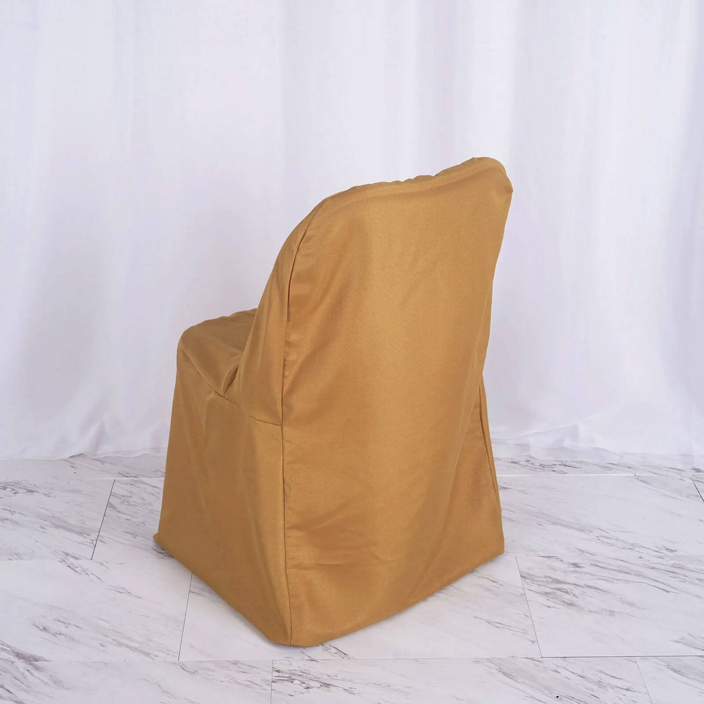 10 Pack Gold Polyester Folding Chair Covers, Reusable Stain Resistant Slip On Chair Covers