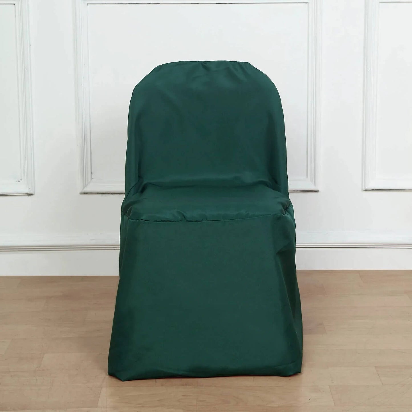 10 Pack Hunter Emerald Green Polyester Folding Chair Covers, Reusable Stain Resistant Slip On Chair Covers