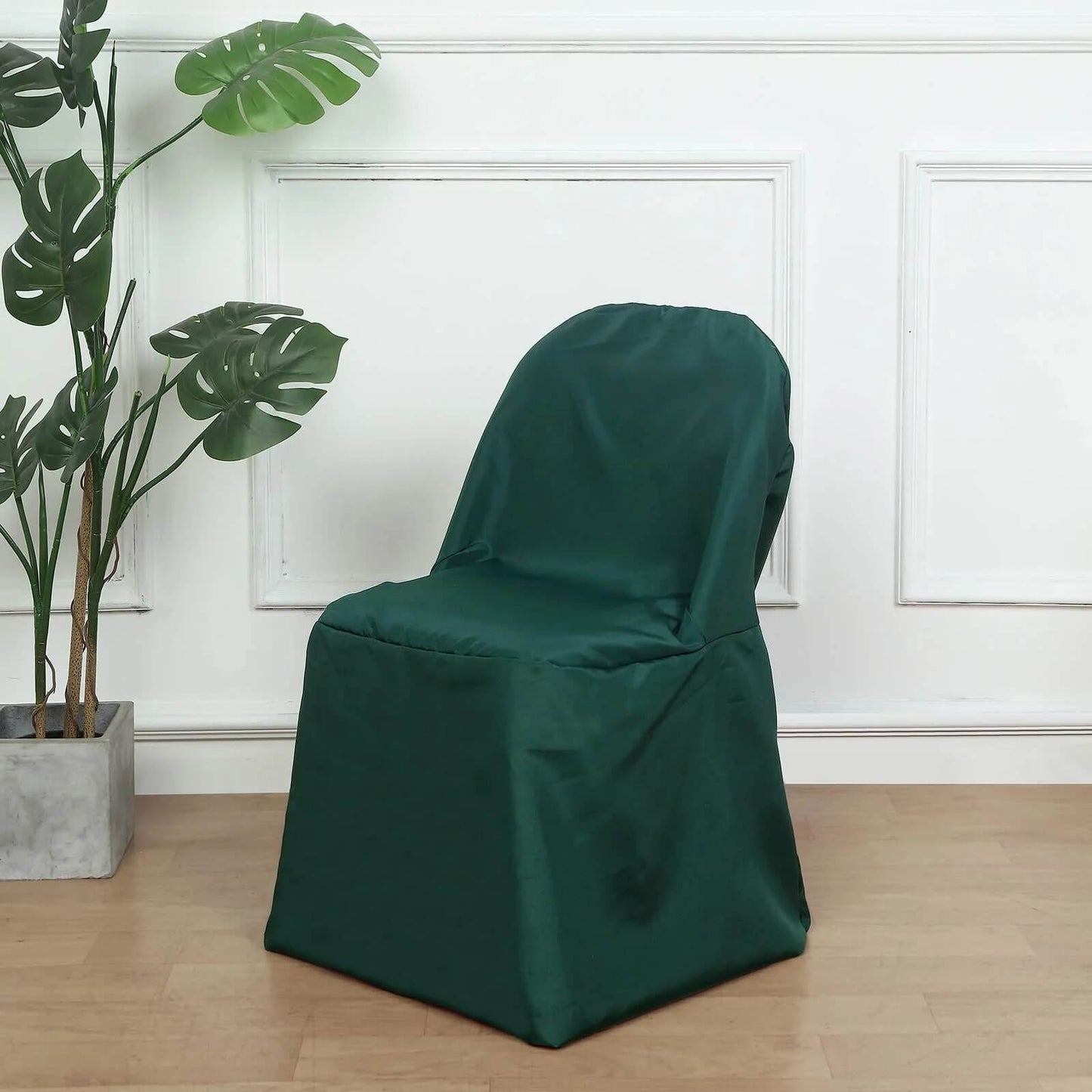 10 Pack Hunter Emerald Green Polyester Folding Chair Covers, Reusable Stain Resistant Slip On Chair Covers