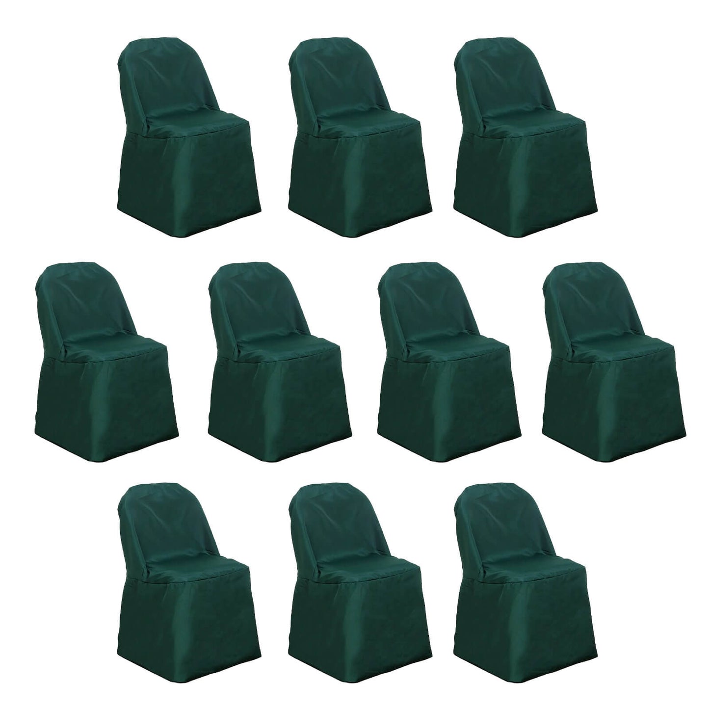 10 Pack Hunter Emerald Green Polyester Folding Chair Covers, Reusable Stain Resistant Slip On Chair Covers