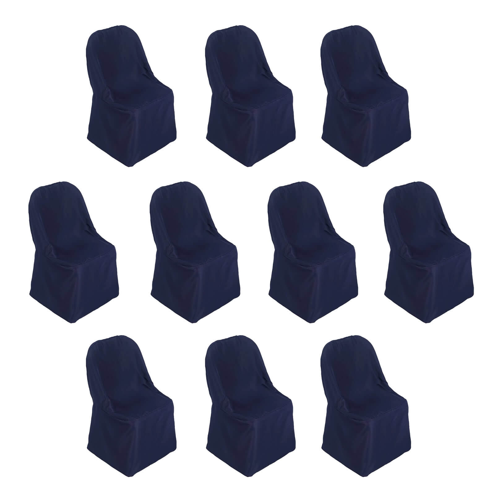 10 pack navy blue chair covers, reusable and stain resistant.