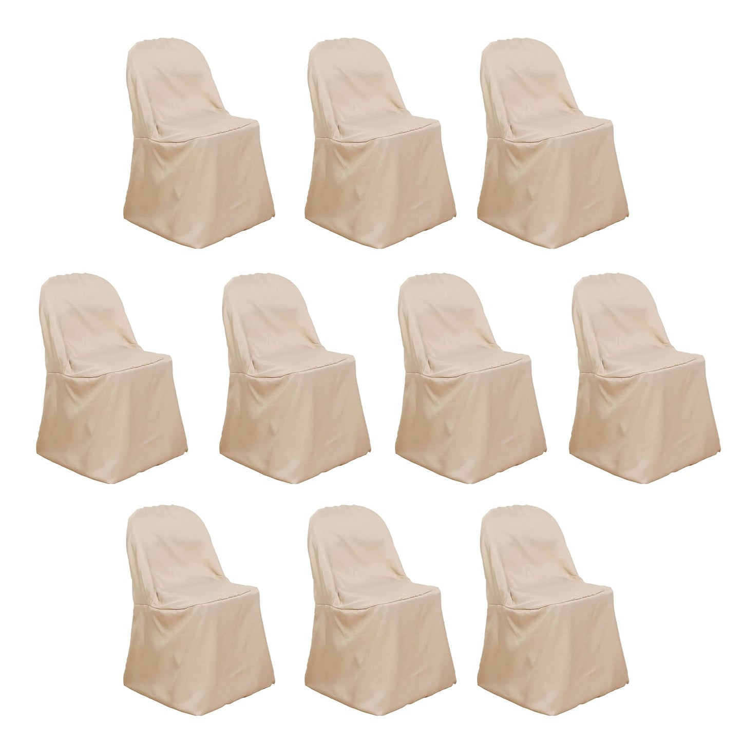 10 Pack Nude Polyester Folding Chair Covers, Reusable Stain Resistant Slip On Chair Covers