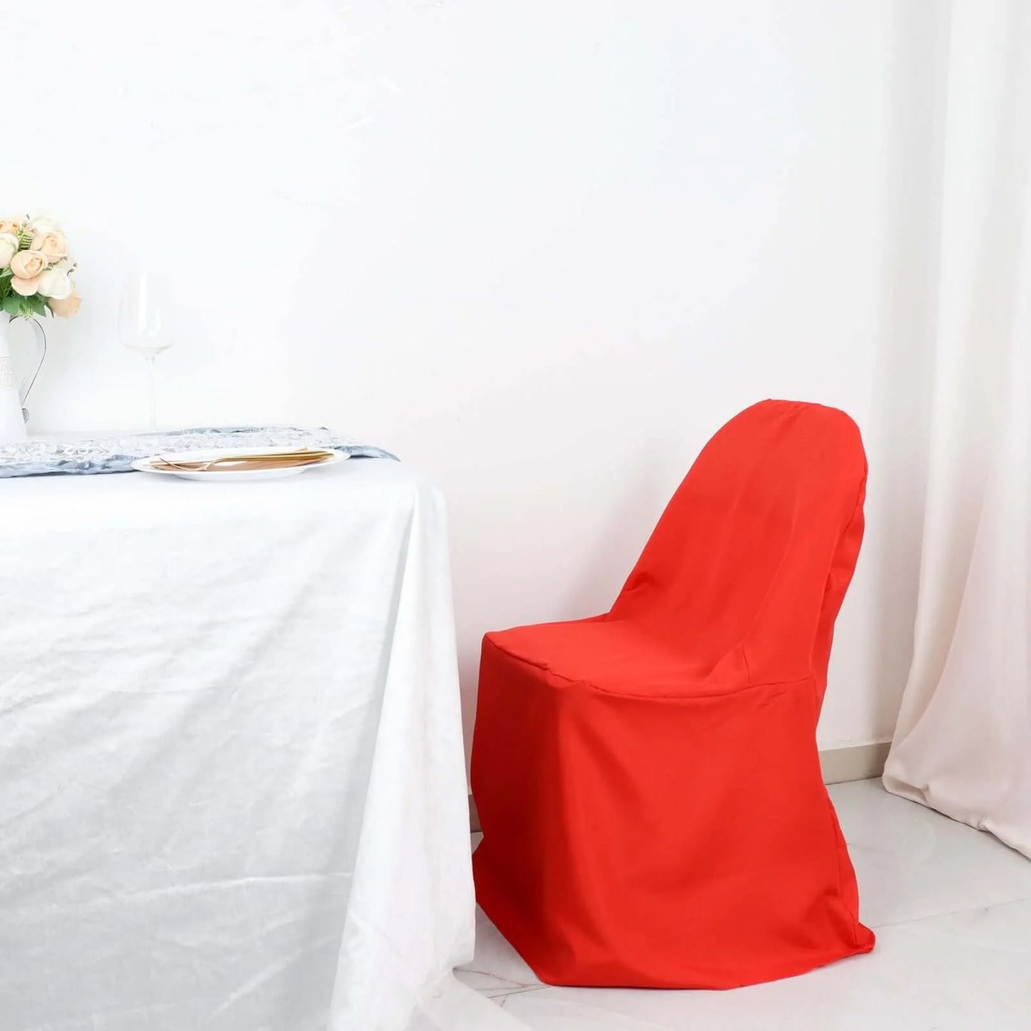 10 Pack Red Polyester Folding Chair Covers, Reusable Stain Resistant Slip On Chair Covers