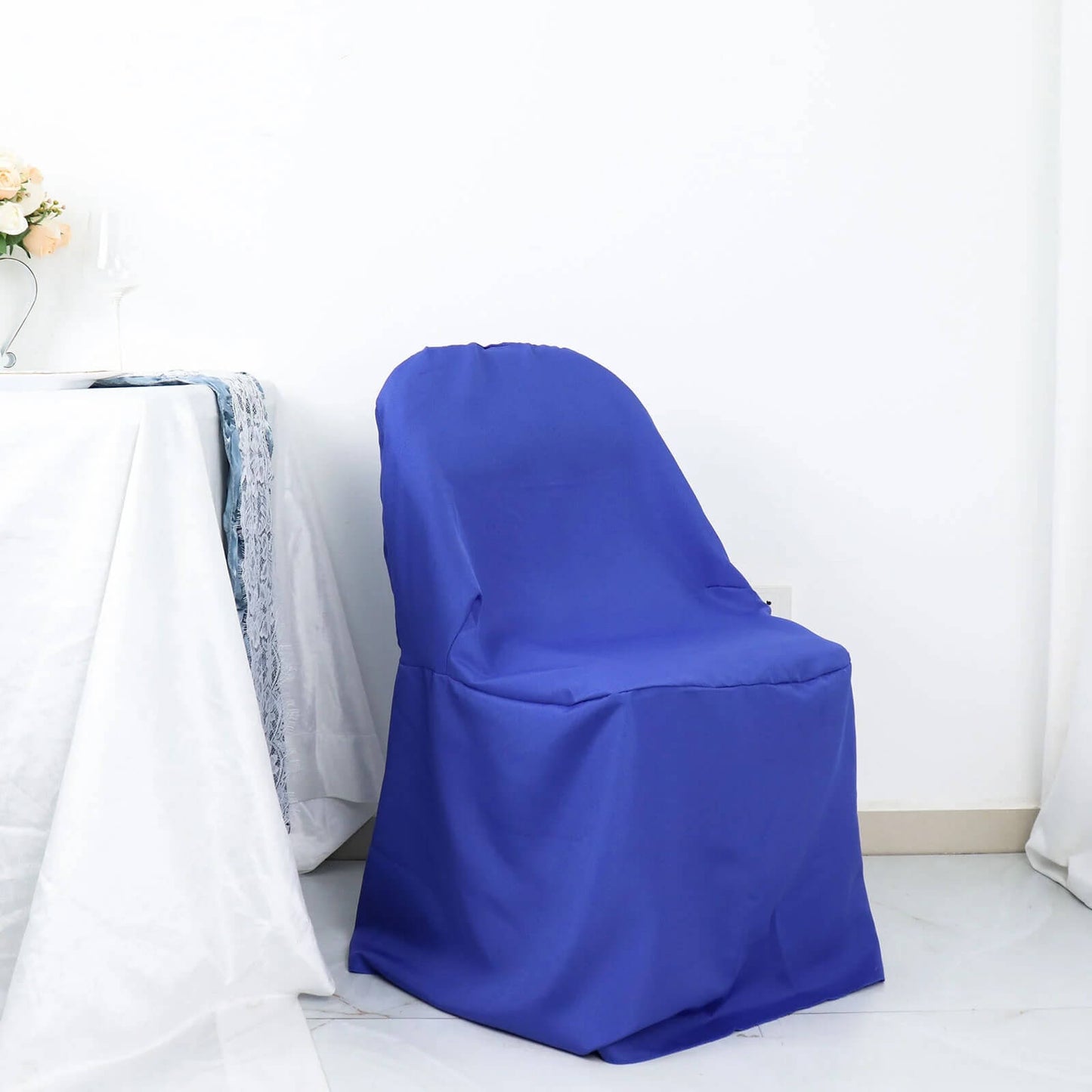 10 Pack Royal Blue Polyester Folding Chair Covers, Reusable Stain Resistant Slip On Chair Covers