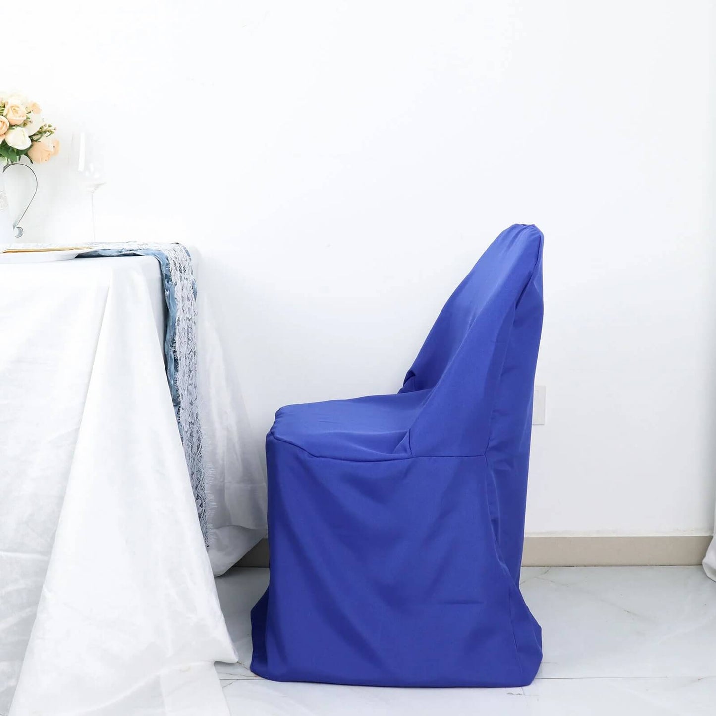 10 Pack Royal Blue Polyester Folding Chair Covers, Reusable Stain Resistant Slip On Chair Covers