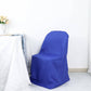 Royal blue polyester folding chair cover on a chair.