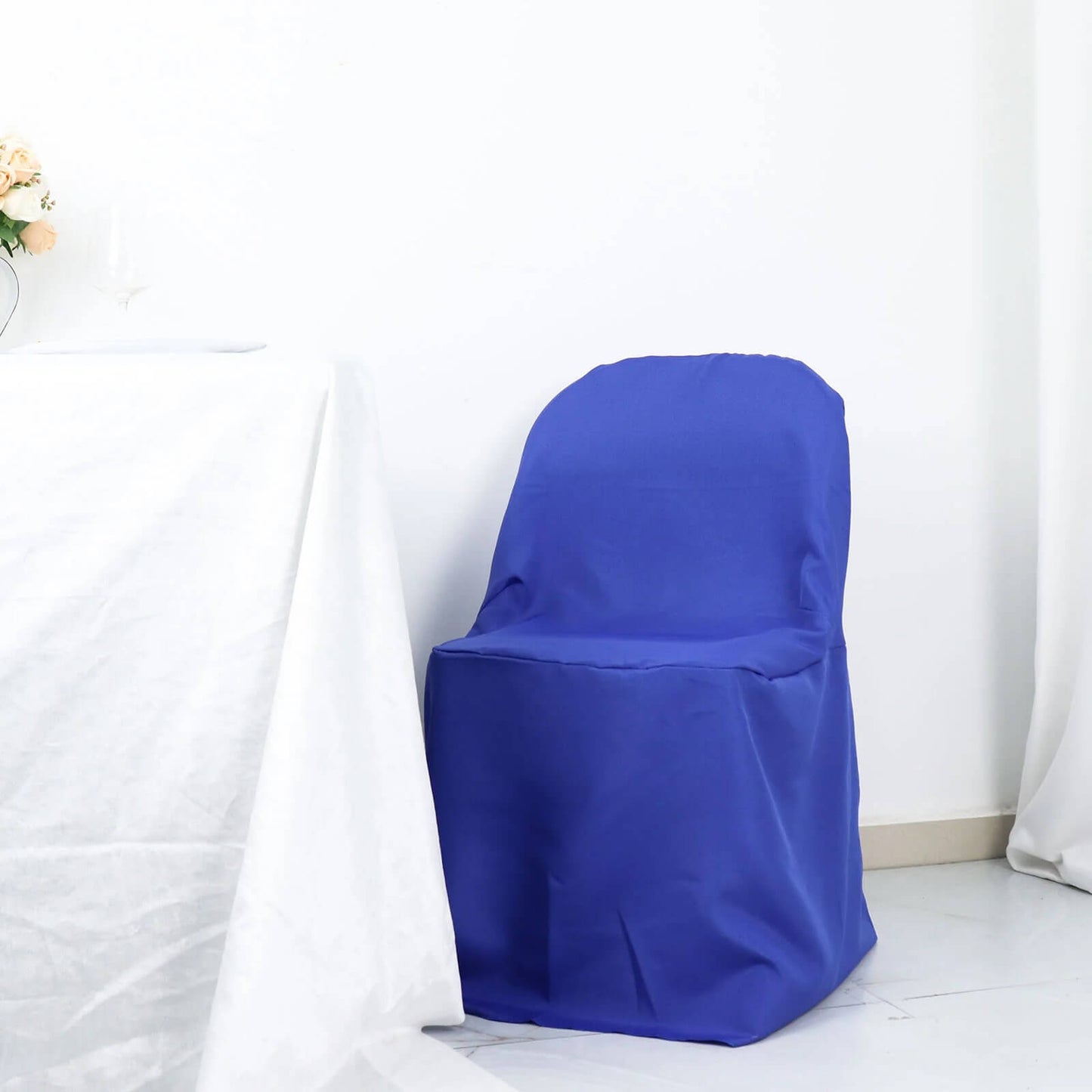 10 Pack Royal Blue Polyester Folding Chair Covers, Reusable Stain Resistant Slip On Chair Covers