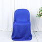 Royal blue polyester folding chair cover, reusable and stain resistant.