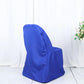 Royal blue polyester folding chair cover, reusable and stain resistant.
