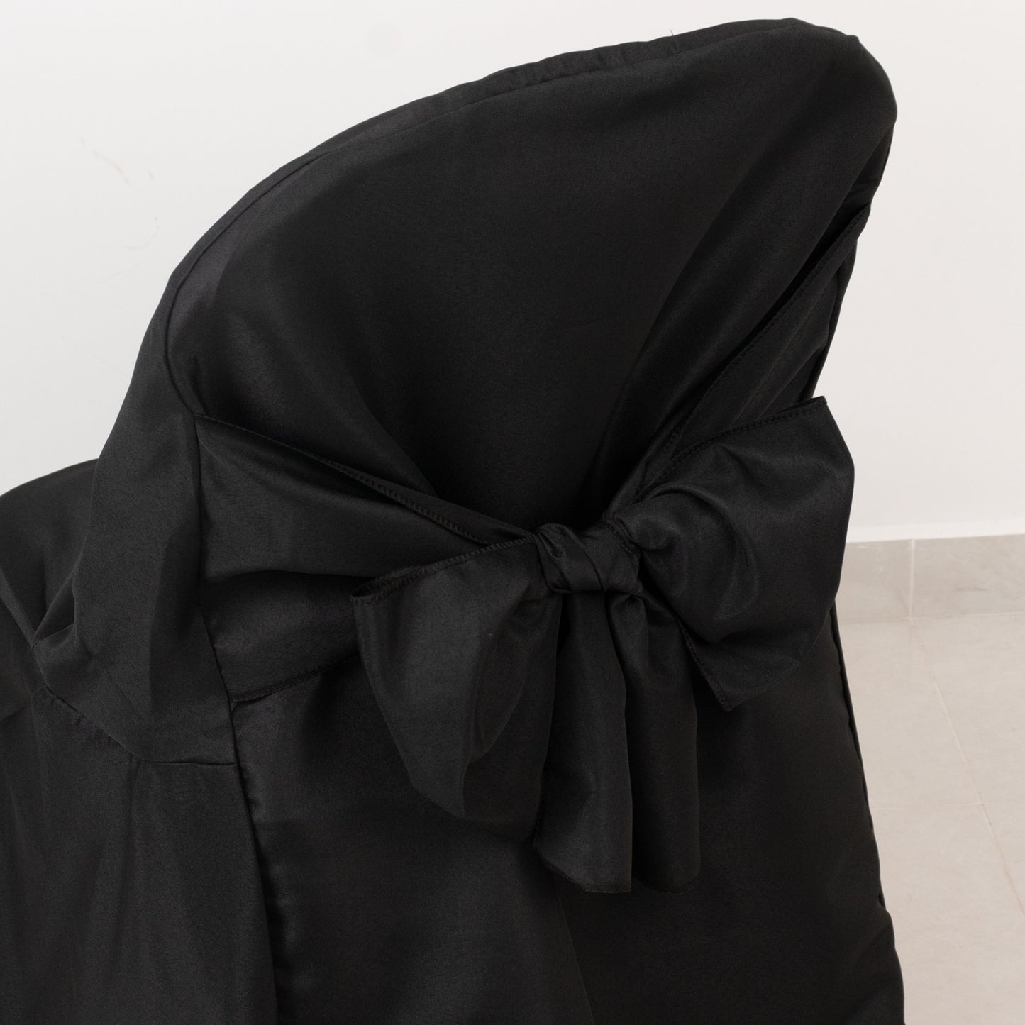 10-Pack Polyester Slip-On Folding Chair Covers with Attached Sashes – Black Durable Reusable Covers for Wedding & Event Decor