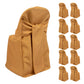 Gold slip-on folding chair covers with attached sashes for events.