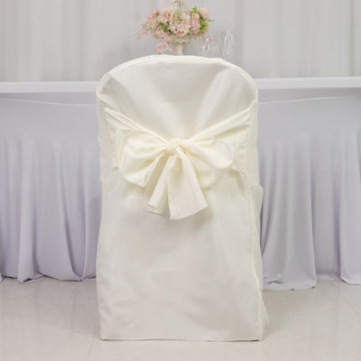 Ivory Polyester Folding Chair Covers with Attached Bow Sash