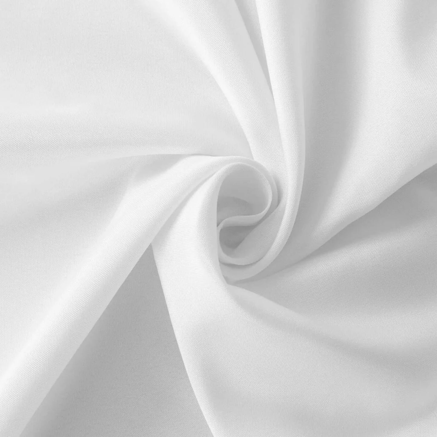 White polyester slip-on folding chair covers with attached sashes.