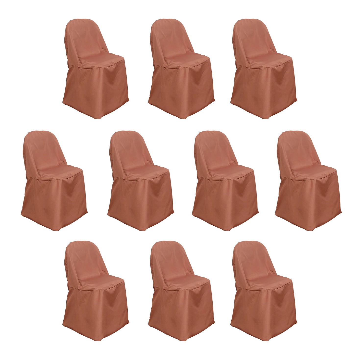 Terracotta folding chair covers, 10 pack, reusable and stain resistant.
