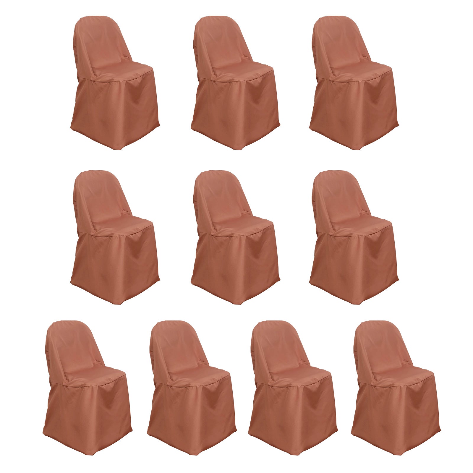 Terracotta folding chair covers, 10 pack, reusable and stain resistant.