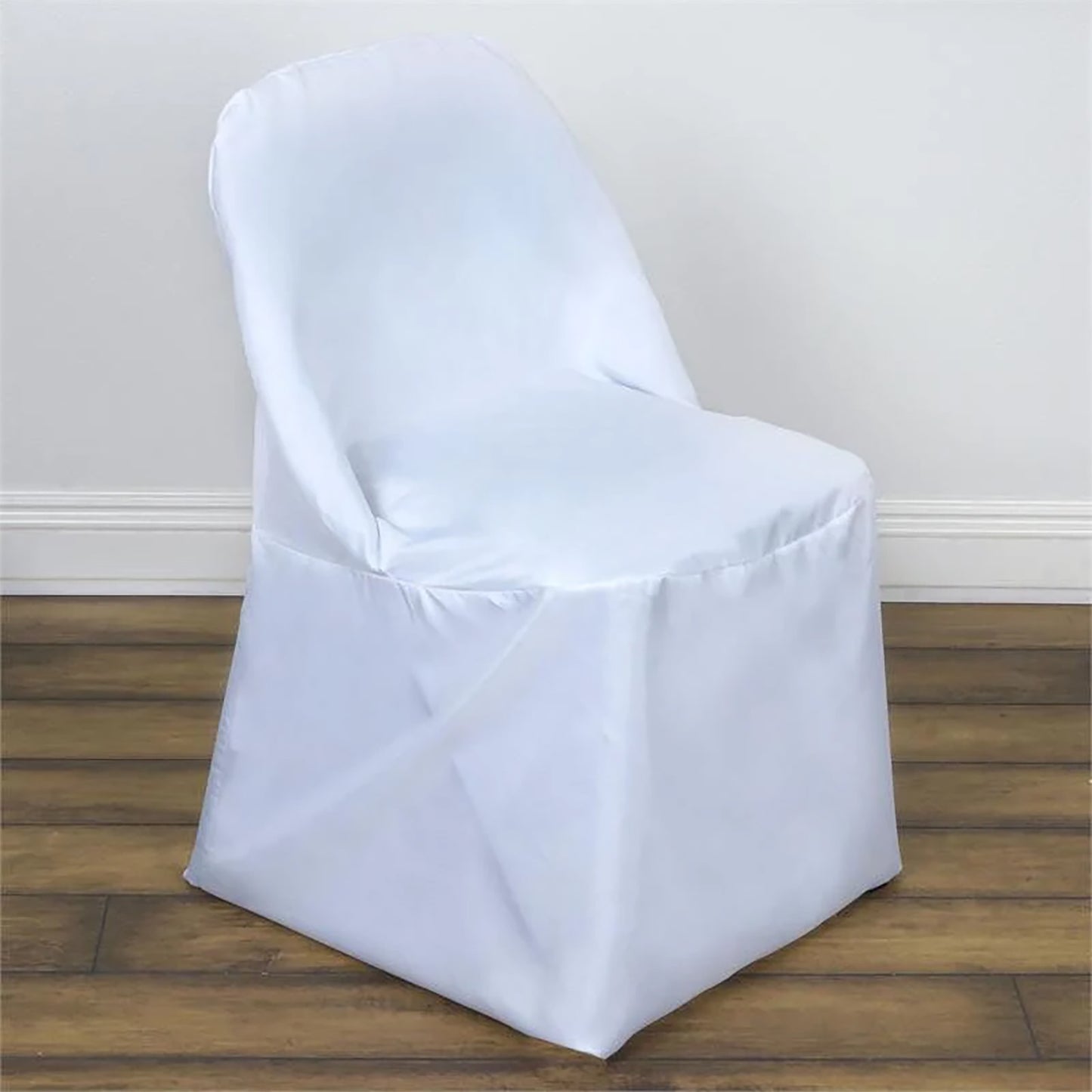 10 Pack White Polyester Folding Chair Covers, Reusable Stain Resistant Slip On Chair Covers