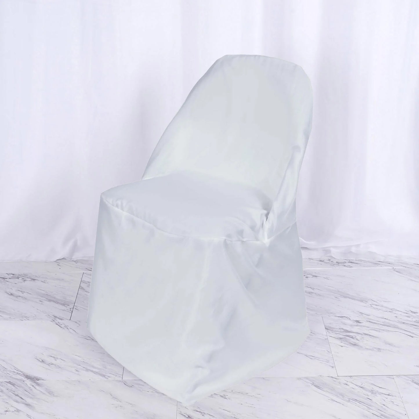 10 Pack White Polyester Folding Chair Covers, Reusable Stain Resistant Slip On Chair Covers