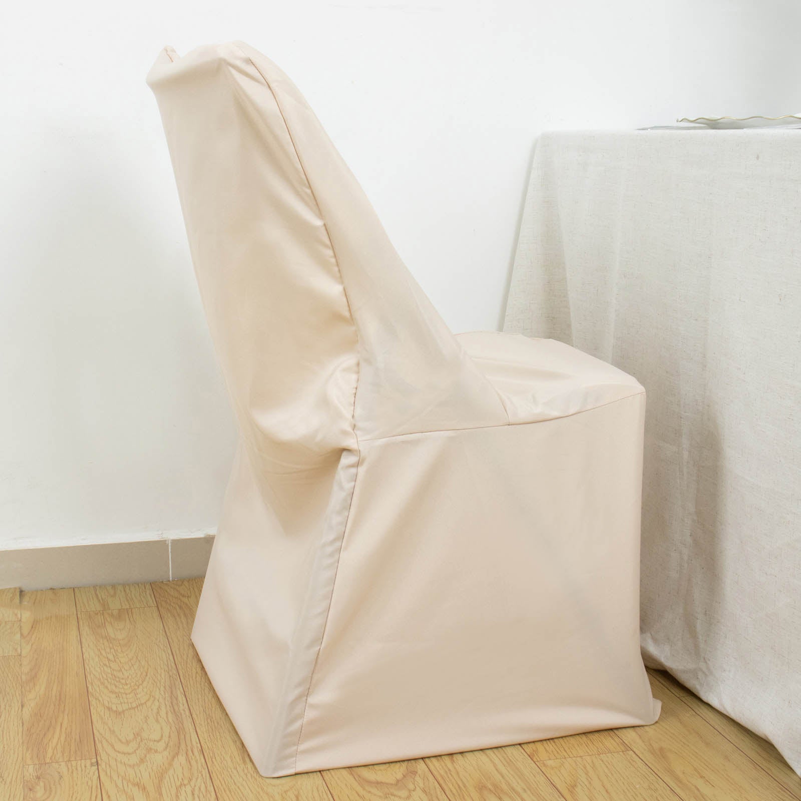 Beige Lifetime Polyester Reusable Folding Chair Cover, Durable Chair Cover
