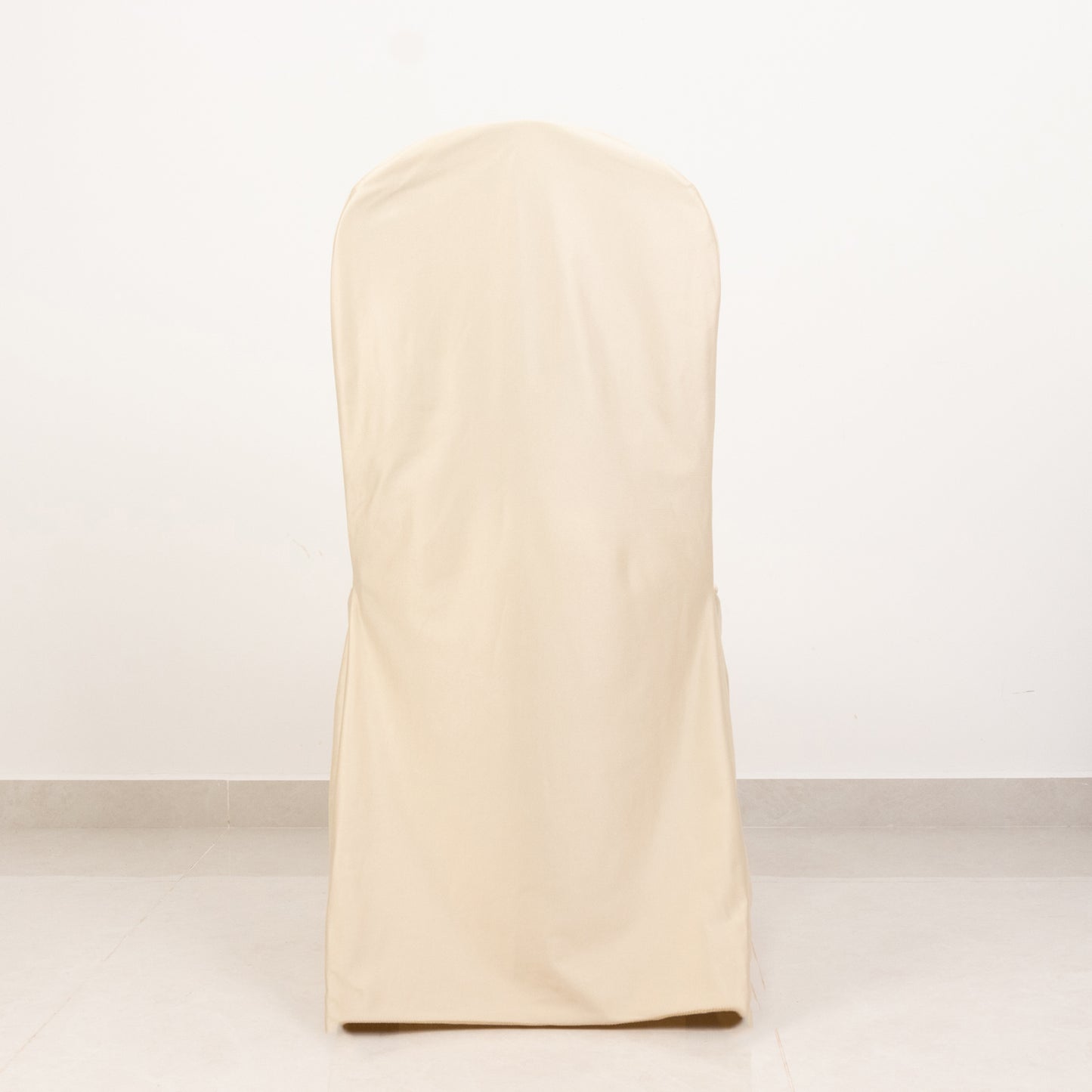 Beige Stretch Slim Fit Scuba Banquet Chair Cover, Wrinkle Free Durable Slip On Chair Cover