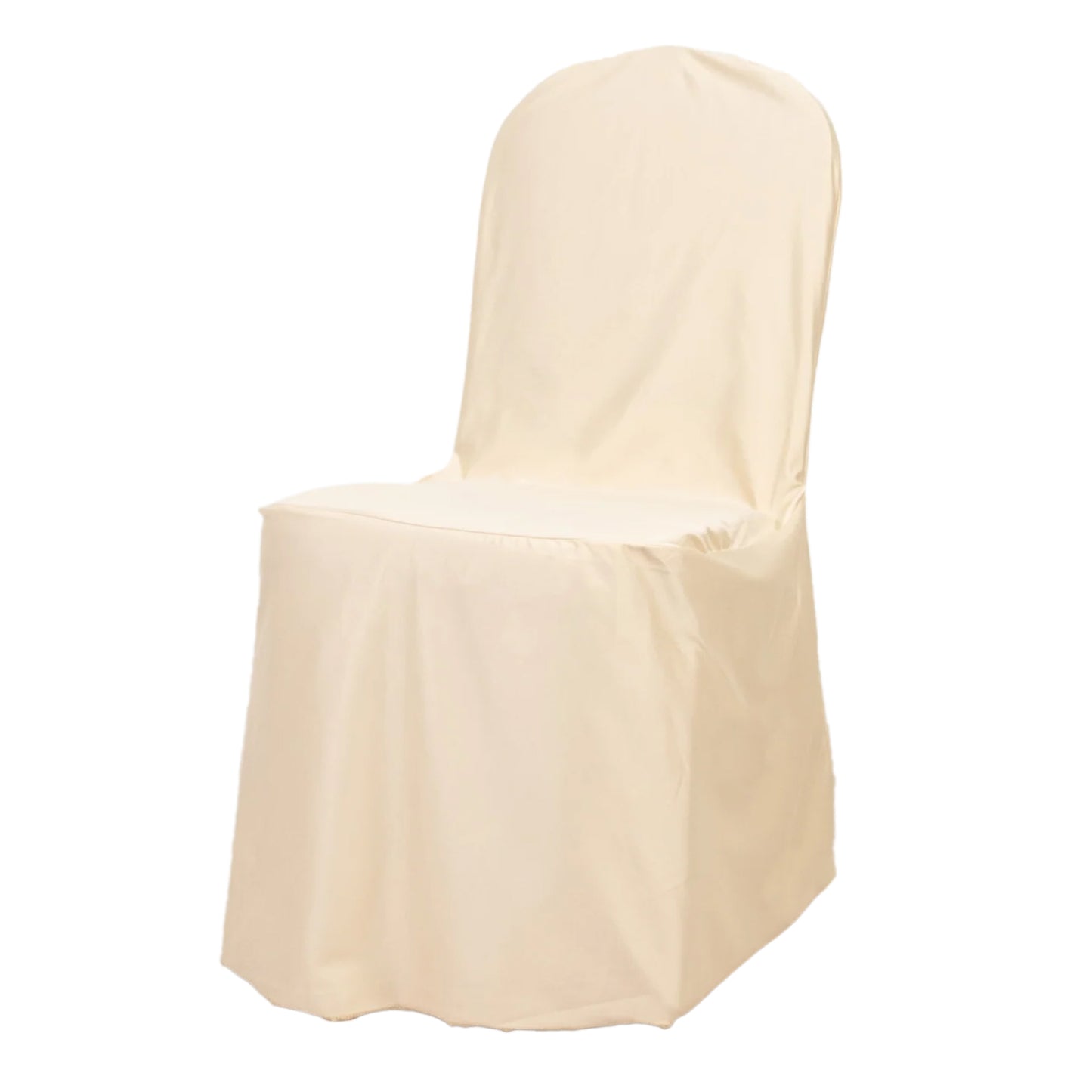 Beige Stretch Slim Fit Scuba Banquet Chair Cover, Wrinkle Free Durable Slip On Chair Cover