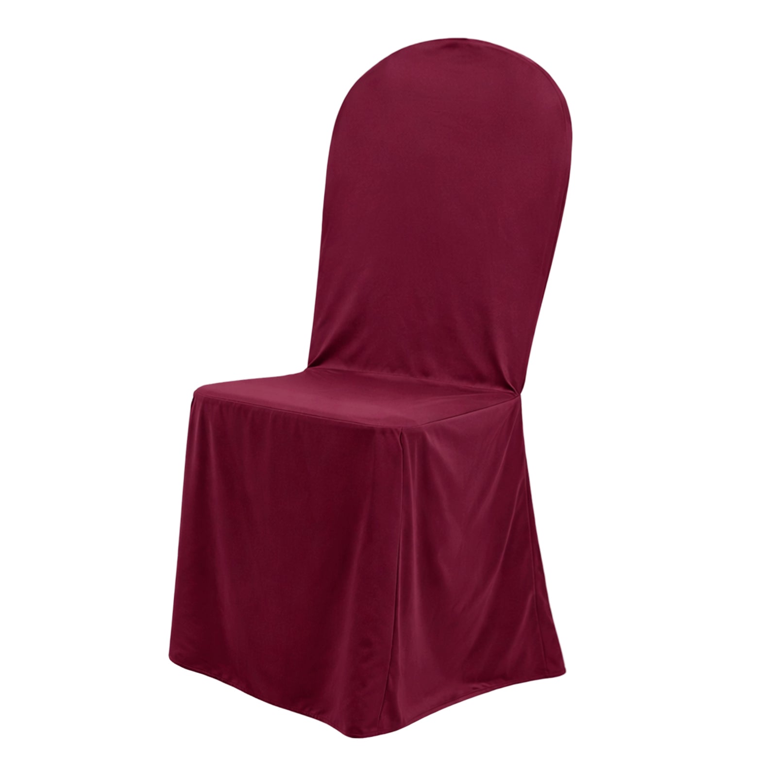 Burgundy stretch slim fit chair cover, wrinkle-free and durable. #whtbkgd
