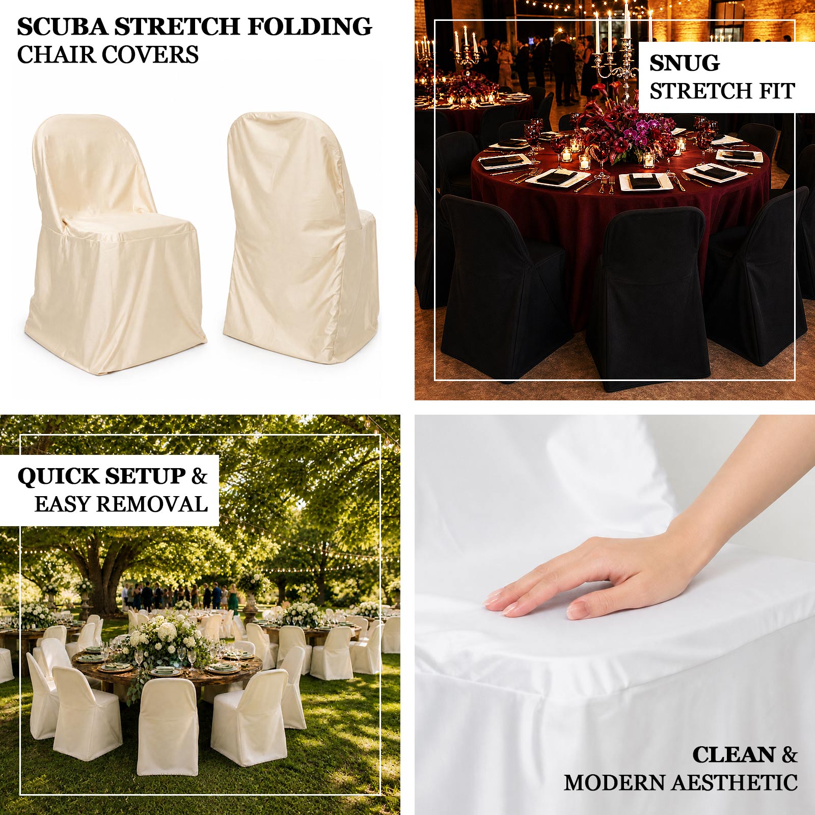 Ivory Scuba Stretch Folding Chair Cover - Wrinkle Free & Durable Slipcover