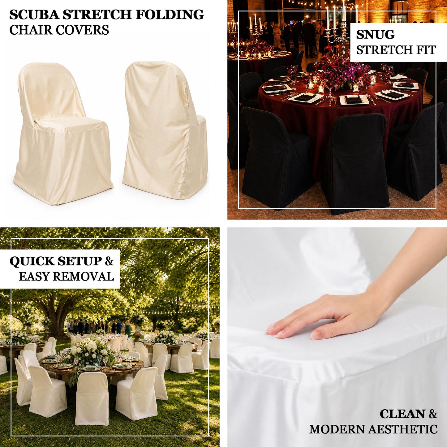Beige Scuba Stretch Folding Chair Cover - Wrinkle Free & Durable Slipcover