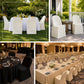 Ivory folding chair covers for elegant dining settings, wrinkle-free and durable.