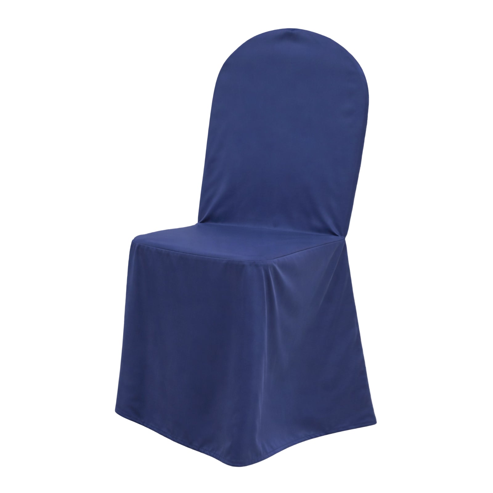 Navy blue stretch slim fit chair cover, wrinkle-free and durable. #whtbkgd