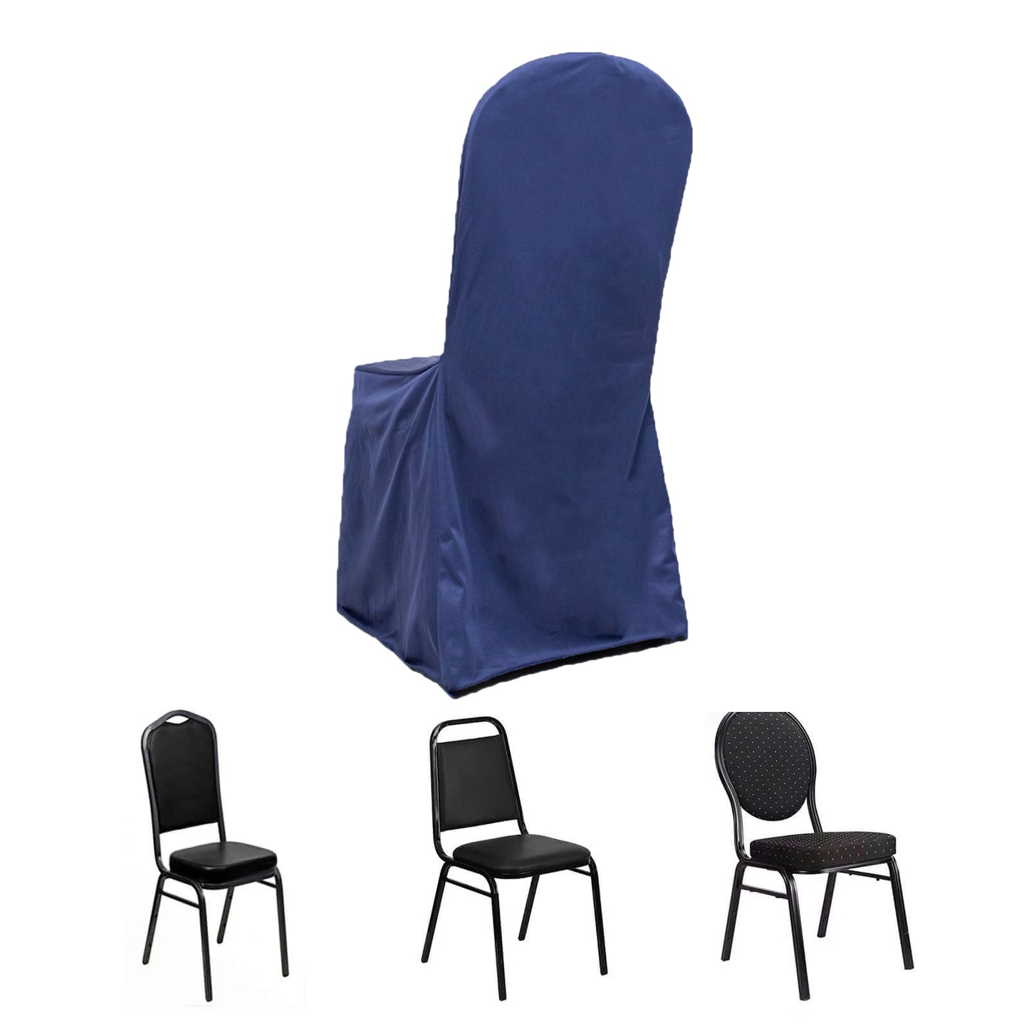 Navy Blue Stretch Slim Fit Scuba Banquet Chair Cover, Wrinkle Free Durable Slip On Chair Cover