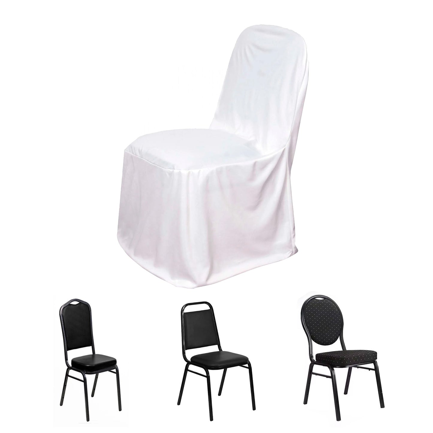 White Stretch Slim Fit Scuba Banquet Chair Cover, Wrinkle Free Durable Slip On Chair Cover