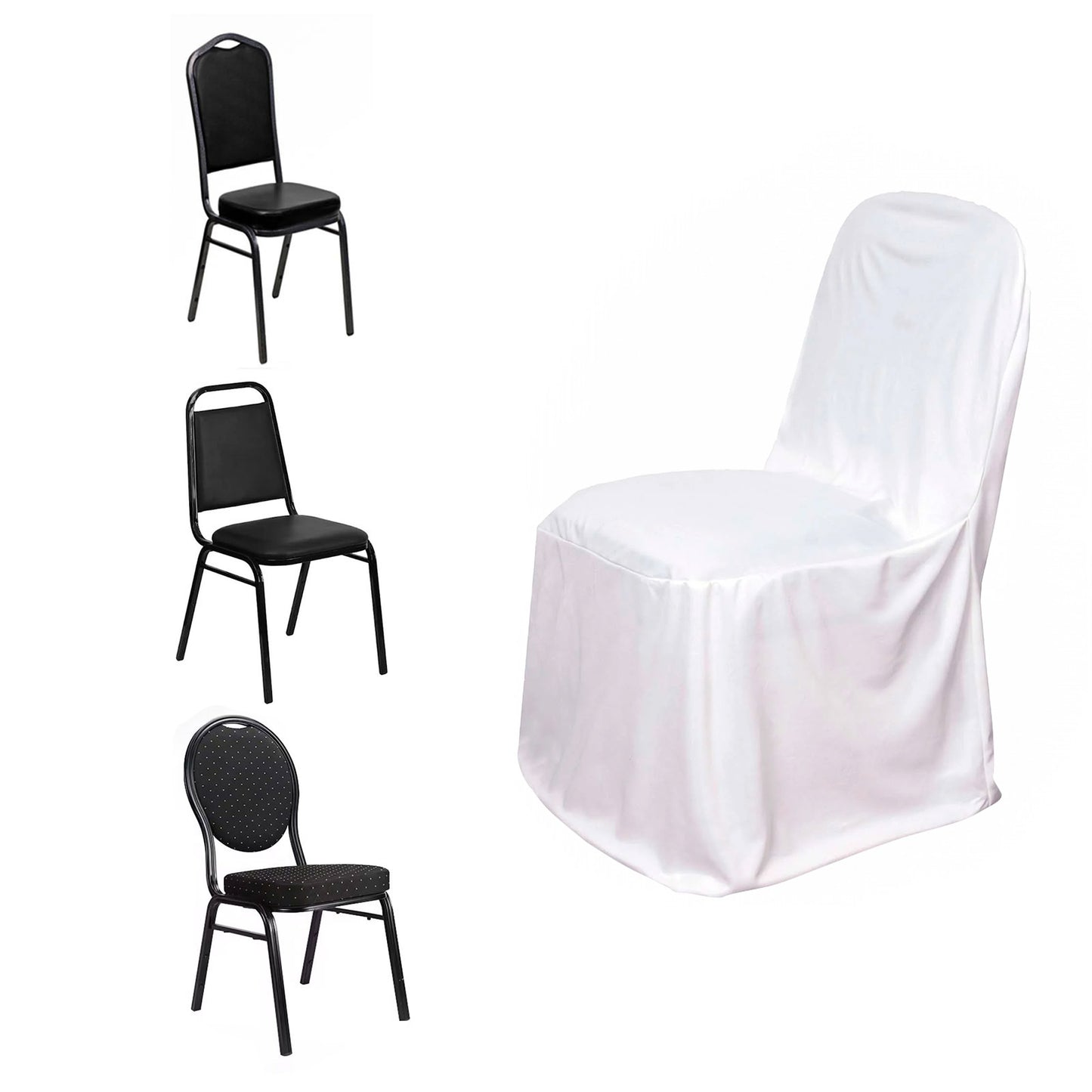 White Stretch Slim Fit Scuba Banquet Chair Cover, Wrinkle Free Durable Slip On Chair Cover