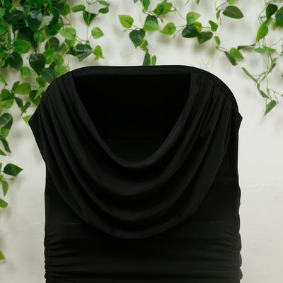 Black Spandex Folding Chair Cover with Ruched Swag Back