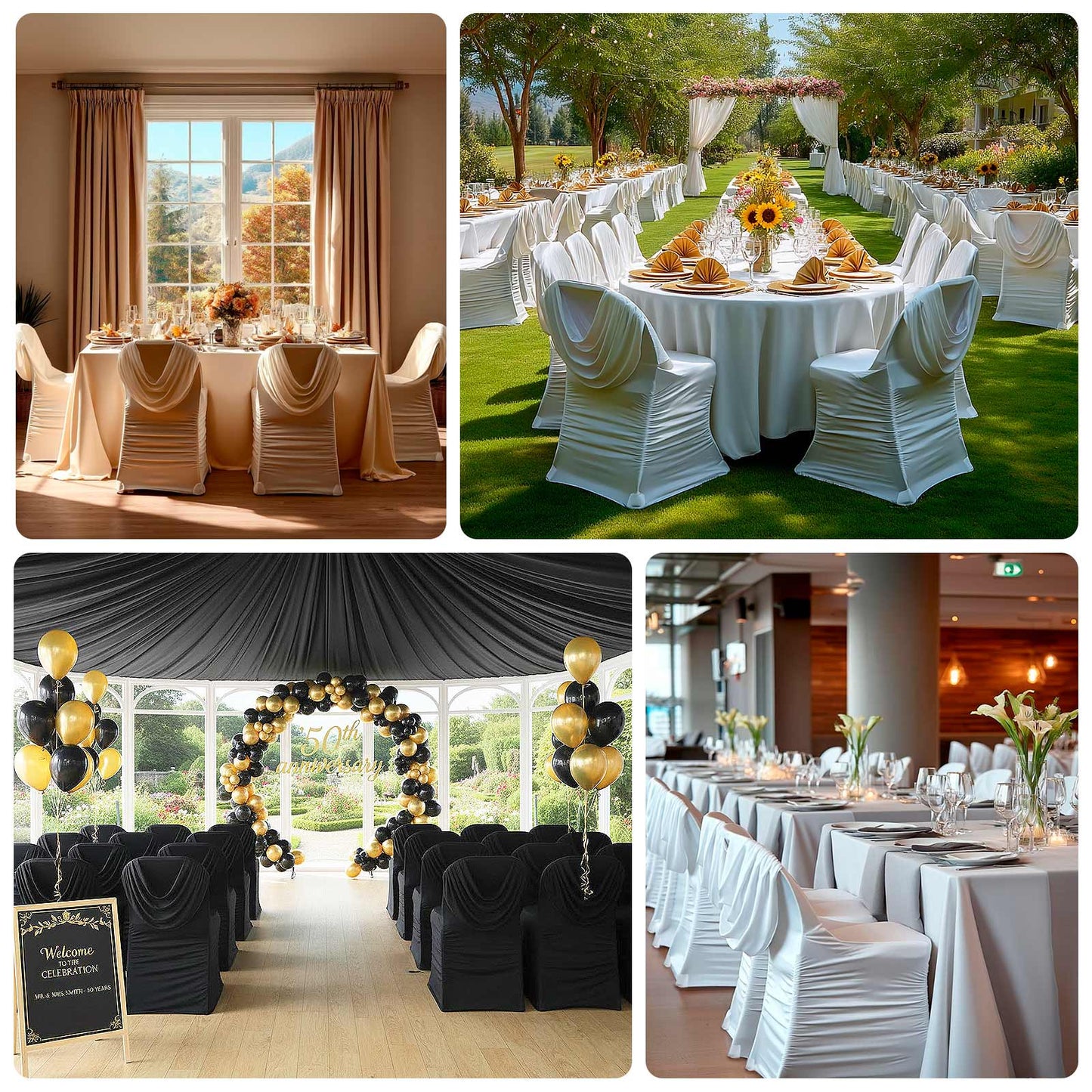 Spandex Folding Chair Cover with Ruched Swag Back and Foot Pockets – Fitted Stretch Slipcover