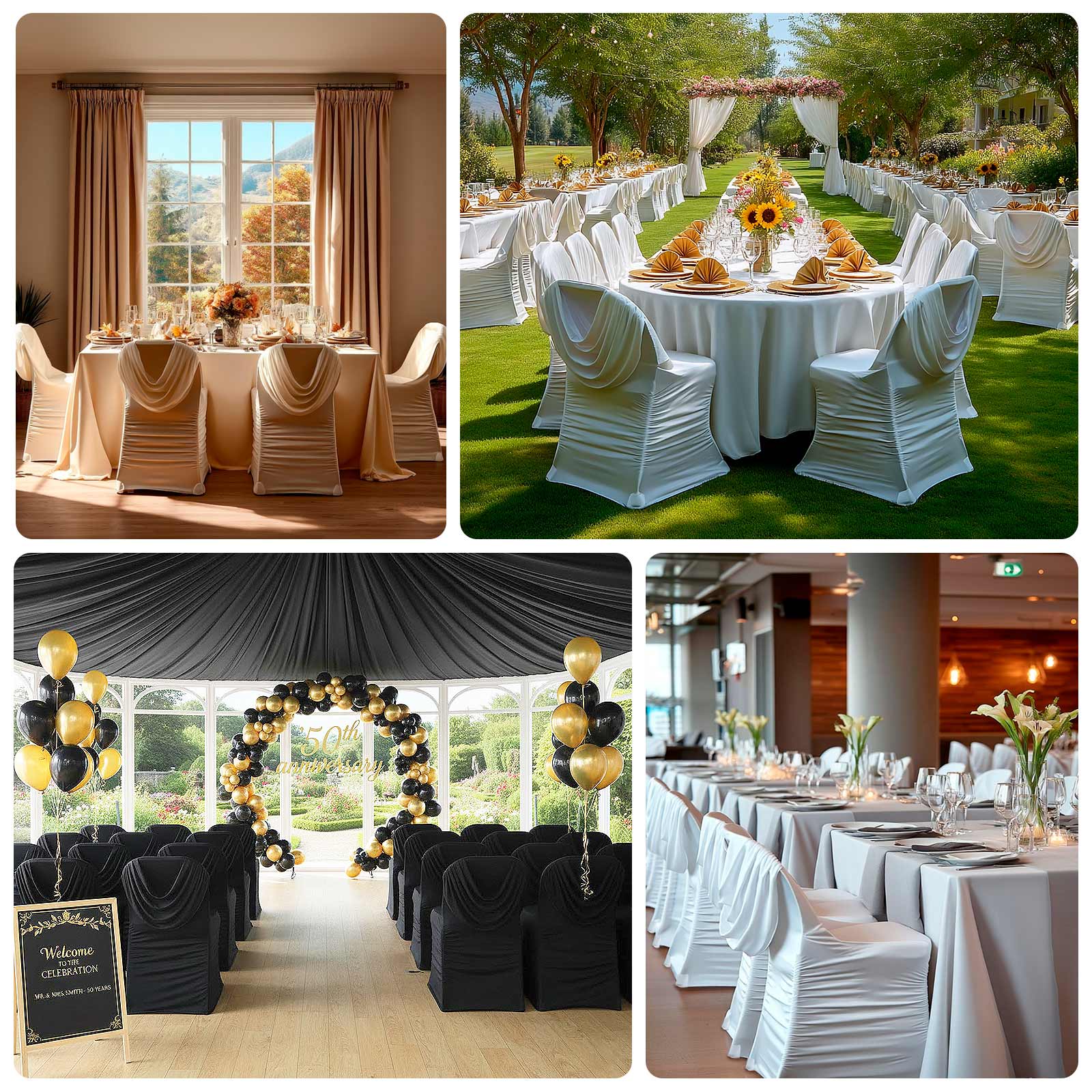 Spandex Folding Chair Cover with Ruched Swag Back and Foot Pockets – Fitted Stretch Slipcover