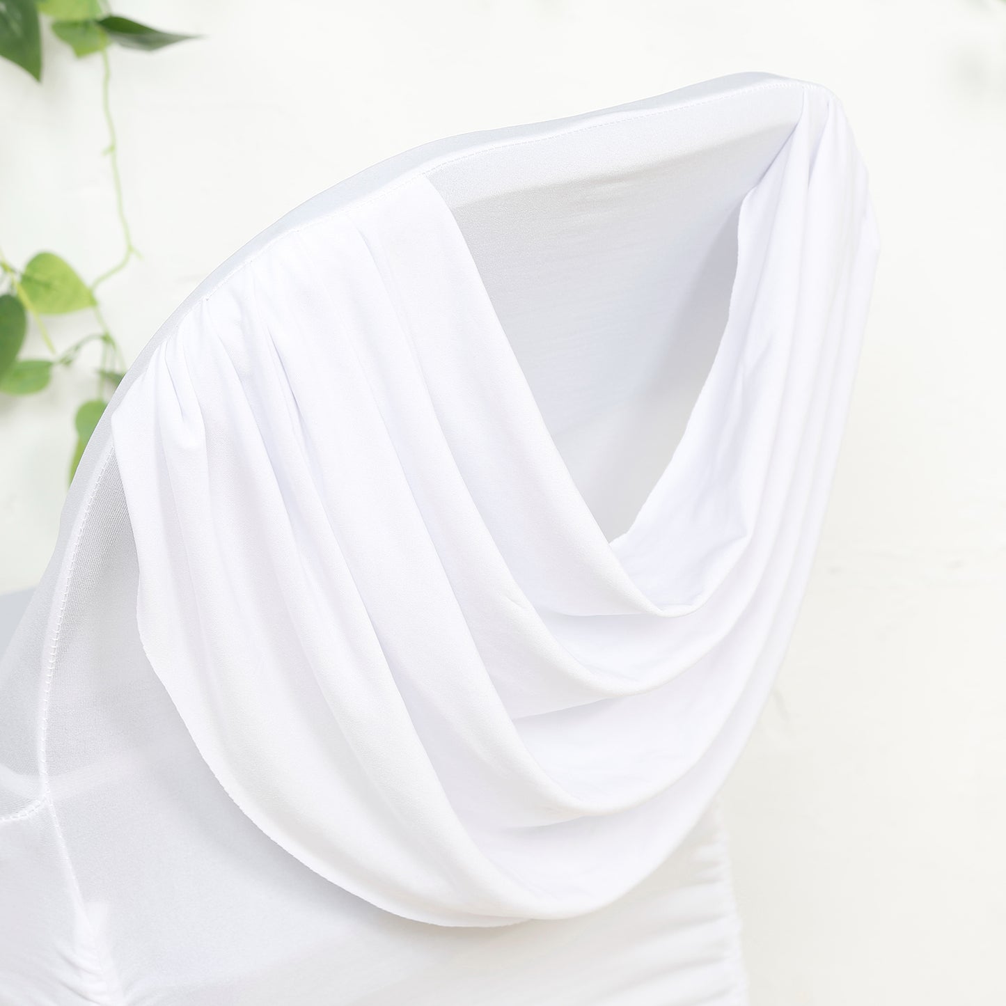 Spandex Folding Chair Cover White with Ruched Swag Back and Foot Pockets – Fitted Stretch Slipcover