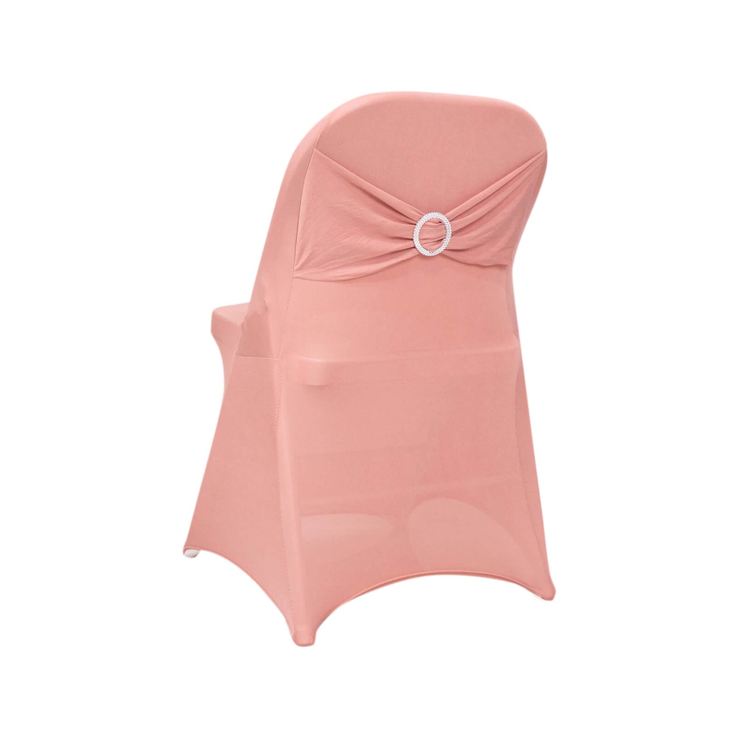 Blush spandex folding chair cover with silver rhinestone sash.