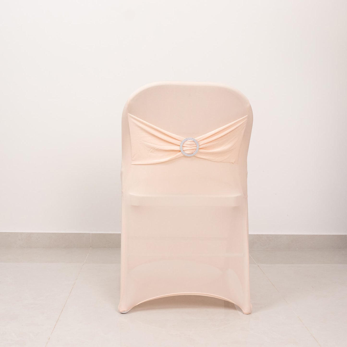 Dusty Rose Spandex Folding Chair Cover with Silver Rhinestone Buckled Sash Band, Stretch Fitted Slip On Chair Cover